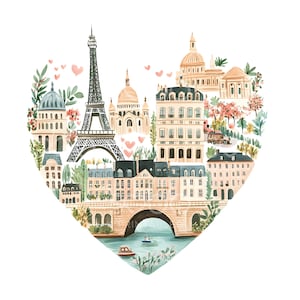 Clipart de París con 24 corazones, Turismo parisino encantador, Arte de viaje a París, Clipart de acuarela, JPG de alta calidad, Descarga digital, Revistas basura S985