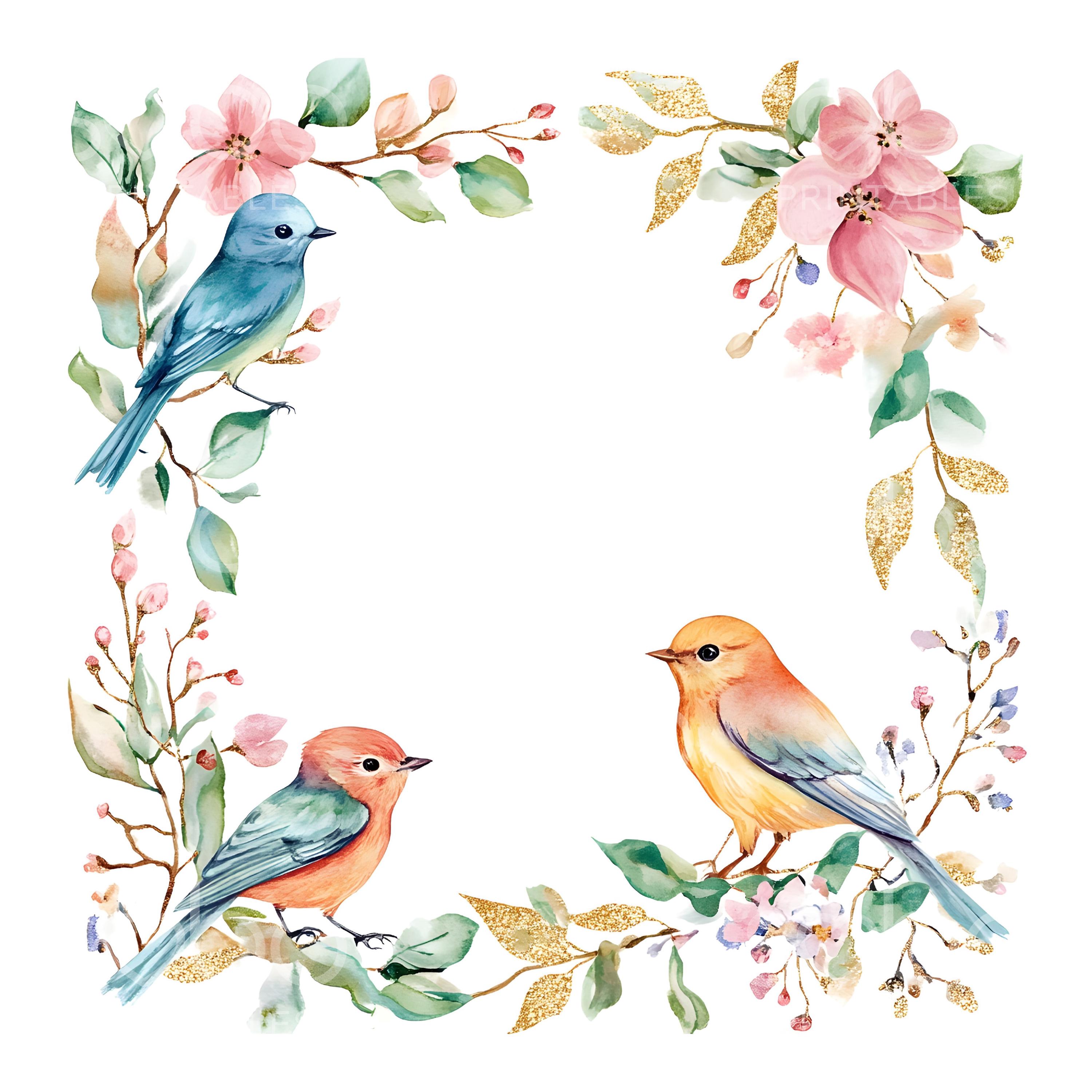 19 Floral Bird Frame Clipart, Cute Watercolor Birds, Frames Art, Print ...