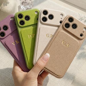 Custom Hand-Embossing Leather Case for iPhone 17 Pro Max 16 15, Personalized Monogram Vegan Leather Phone Cover, Heartfelt Gift for Her Him
