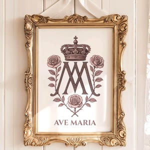Auspice Maria Mary M Monogram Vintage Style Catholic Print Digital Download