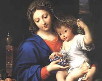 Vintage Virgin Mary of the Grapes with the Child Jesus Printable Wall Art