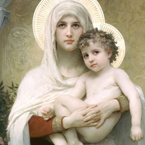 Madonna of the Roses Virgin Mary Child Jesus Vintage Painting Printable by William Adolphe  Bouguereau