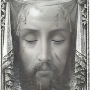 A Verdadeira Imagem do Santo Rosto de Jesus Cristo Vintage Francês Véu de Verônica Cartão de Oração Download Instantâneo Imprimível