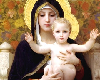 The Virgin of the Lillies High Resolution Vintage Bouguereau Madonna and Child Printable Art