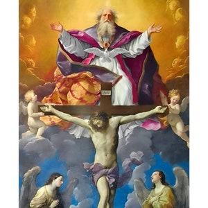 Holy Trinity Vintage Painting By Guido Reni Instant Download, Crucifixion of Jesus Christ Printable Art