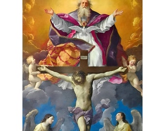 Holy Trinity Vintage Painting By Guido Reni Instant Download, Crucifixion of Jesus Christ Printable Art