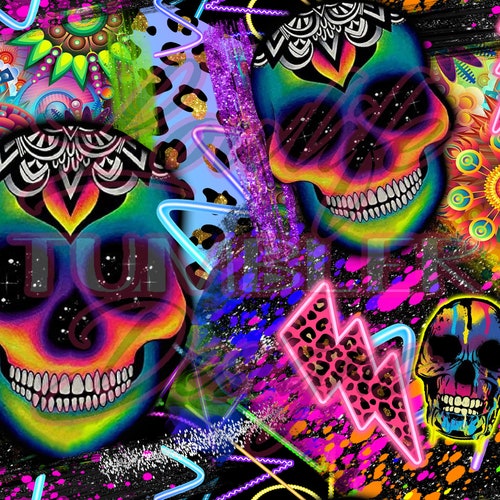 Neon Skulls Seamless Pattern Neon Skull Skull Clipart Skull - Etsy
