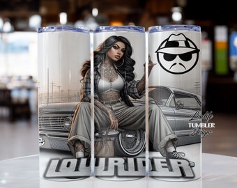 Lowrider Girl Tumbler Wrap, lowrider tumbler wrap, sublimazione chicana, tumbler wrap, design sublimazione lowrider tumbler, lowrider lady png