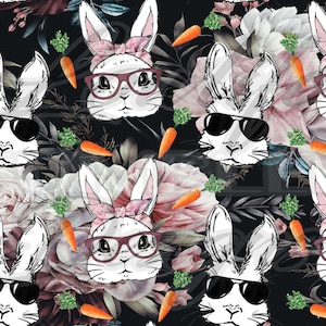 hipster Hasen Muster, hipster Hasen Stoff, Ostern Clipart, Ostern, süßes Häschen, geblümter Hipster, geblümter Hase, geblümter Hase