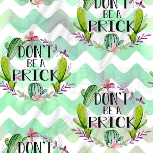 Cactus seamless pattern, don&#39;t be a prick seamless, cactus, cactus tumbler wrap, digital, cactus clipart, prick, funny quote seamless