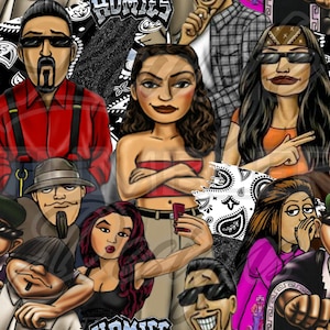 Homies seamless pattern, homies clipart, cholo clipart, homie tumbler wrap, lowrider png, homie png, vato locos, chola, lowrider seamless