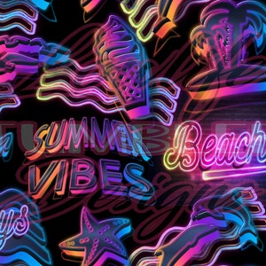 Neon summer seamless pattern, summer vibes, summer clipart, summer, neon summer, summer clipart, summer seamless pattern, summer