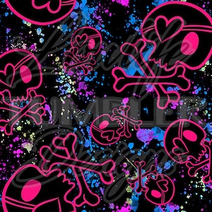 Neon pink skulls seamless pattern, neon skull, skull clipart, skull, neon skull, skull seamless pattern, skull tumbler wrap, digital