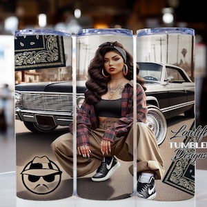 Lowrider Girl Tumbler Wrap, lowrider tumbler wrap, chicana sublimation, tumbler wrap, lowrider tumbler sublimation design, lowrider lady png