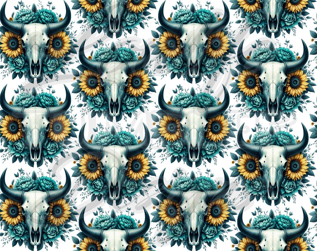 Western Skull Seamless Pattern, Bullhead Skull Seamless, Western ...