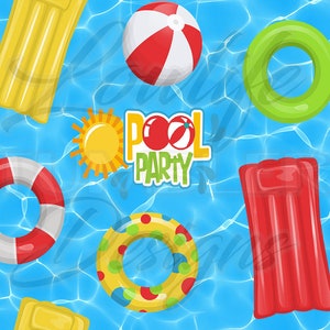 Pool Party seamless pattern, pool floaties, pool clipart, pool floatie, summer, summer clipart, summer seamless pattern