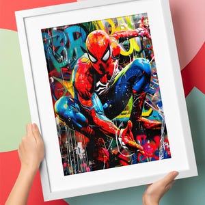 Spiderman Wall Art Print • Graffiti Superhero Poster • Marvel Kids Bedroom Decor • Framed or Unframed Art afbeelding 1