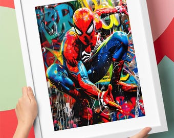 Spiderman Wall Art Print • Graffiti Superhero Poster • Marvel Kids Bedroom Decor • Framed or Unframed Art