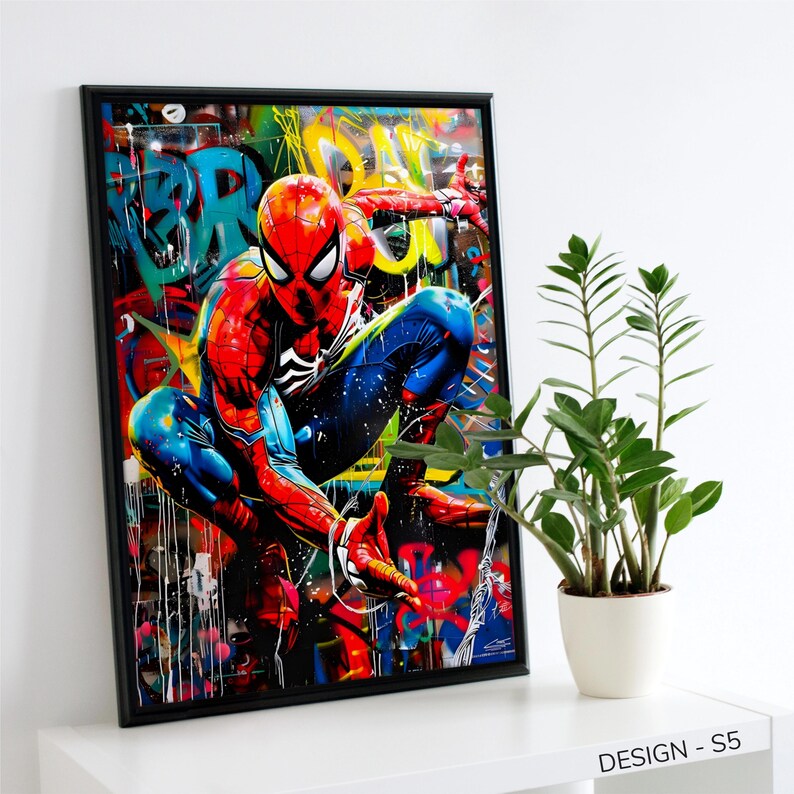 Spiderman Wall Art Print • Graffiti Superhero Poster • Marvel Kids Bedroom Decor • Framed or Unframed Art afbeelding 2