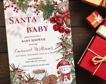 Christmas Baby Shower Invitation, A Little Bundle of Joy, Santa Baby Invitation, Christmas Baby Baby Shower Invite, Santa Baby Shower