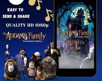The Addam&#39;s Family Birthday Invitation, Addams Family Digital Animated Birthday Invite, Birthday Digital Invite, Halloween Birthday Party
