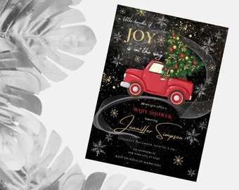 Ein kleines Bündel Freude Weihnachten Babyparty Einladung, Weihnachten Babyparty einladen, Santa Baby Winter Babyparty bearbeitbare Vorlage