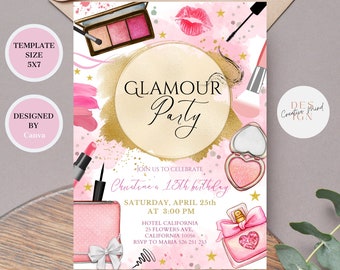 Spa-Party-Einladung, Beauty-Spa-Geburtstag einladen, Glamour-Geburtstags-Einladung, Beauty-Party, bearbeitbare Vorlage, druckbare Einladung 5x7