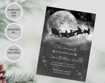 Weihnachtsfeier-Einladung, Weihnachtsmann und Rentiere, bedruckbare Weihnachtsfeier, Einladung zur Weihnachtsfeier, Weihnachtseinladung Download