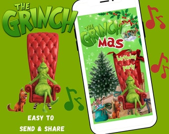 Der Grinch Geburtstagsfeier, Der Grinch Geburtstagseinladung, Weihnachten Geburtstagsfeier, Der Grinch Video einladen, Personalisierte Animierte