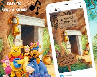 Winnie The Pooh Digital birthday invitation, Winnie the Pooh birthday party digital invite for phone, funny birthday disney invite kids