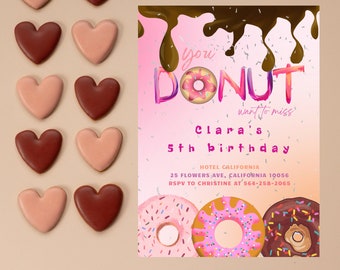 Donut Geburtstagseinladung Pink Girl Donut Verpassen Sie nicht die Party Donut Party Niedliche Einladung Süße Mädchen Vorlage 5x7 Größe