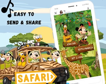 Safari Mickey Mouse, Safari Birthday Party, Safari Minnie Mouse, Safari Disney Mickey Mouse, Custom Birthday Invitation, Mickey Mouse Invite