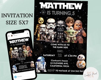 Star War Birthday Invitation, Star War Birthday Party, Cosmic Birthday Celebration, Digital Kids Party Invite, StarWars Birthday, Printable