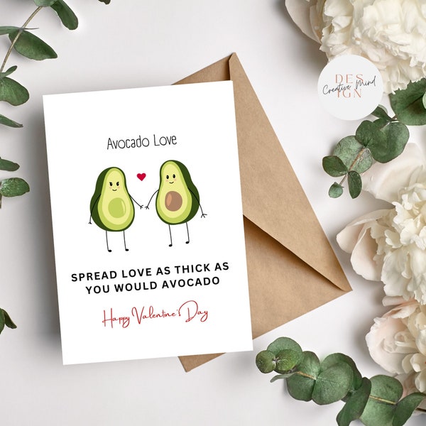 Avocado Valentine's Day Party Card, Avocado Love, Funny Valentine's Card, Avocado Design Blank Site, Size A5, A4 Printable Invitation