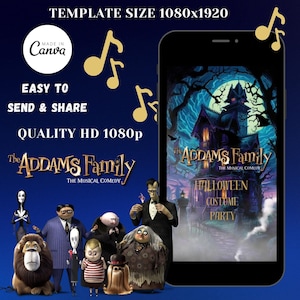 The Addam&#39;s Family Birthday Invitation, Addams Family Digital Animated Birthday Invite, Birthday Digital Invite, Halloween Birthday Party