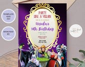Villains Disney Characters, Bad Characters Disney Invitation, Disney Birthday Invitaton, Villains Birthday Invite, Disney Witches and Queens