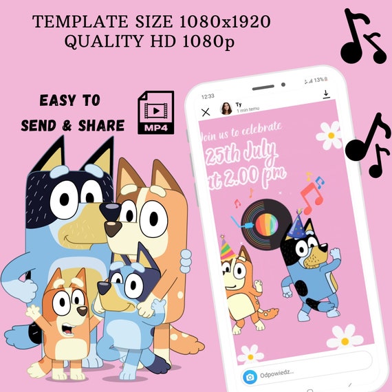 Girl Bluey Birthday Video Invitation Bluey Invitation Bluey Girl Invite Bluey Girl Party Invite Pink Bluey Video Party Invite Custom Invite
