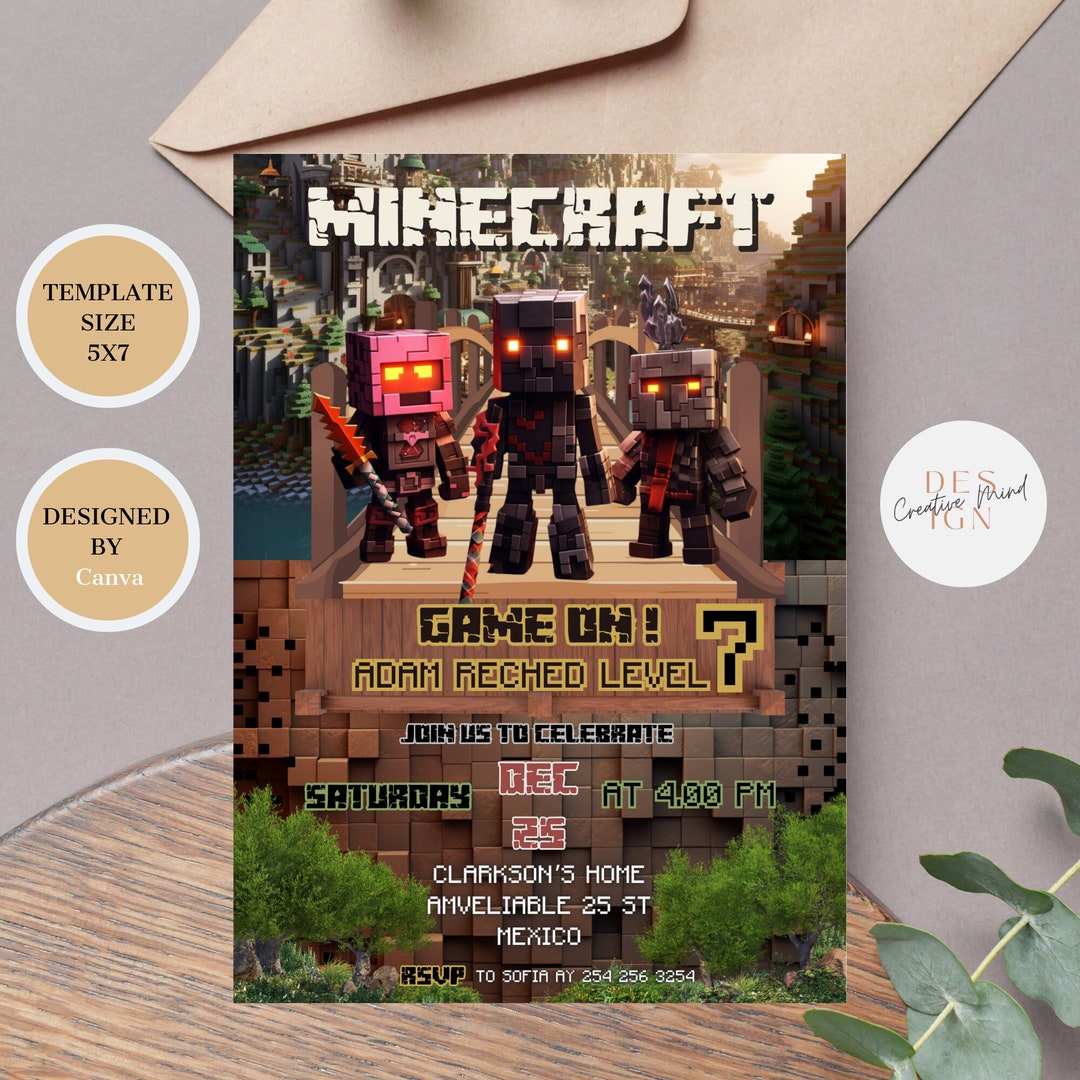 Minecraft Invite Code Playstation Minecraft Birthday Invitation Minecraft Game Player Party Video Game ...