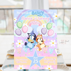 Blue Dog Bingo birthday invitation Pastel Girl Party Birthday invite Editable Template Pastel Design birthday Template