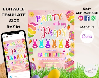 Easter egg Hunt Invitation Editable Easter invite Party with my Peeps Easter Party Invitation  Digital Template Printable Invitation