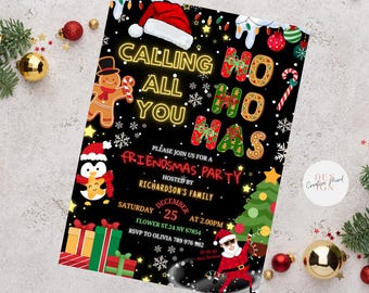 FRIENDSMAS PARTY Einladung, Weihnachtseinladung, ho ho hat alle Anrufe, die Sie Weihnachten einladen, bearbeitbare Weihnachtseinladung, 5 x 7 Zoll