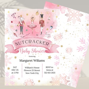 Nutcracker Baby Shower Invitation Winter Christmas baby shower invitation sugar plum pastel colors baby shower instant download editable