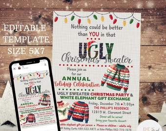 Ugly Sweater Weihnachtsfeier-Einladung, Ugly Sweater Weihnachtseinladung, Weihnachtsfeier einladen, Freunde Weihnachtsfeier Vorlage