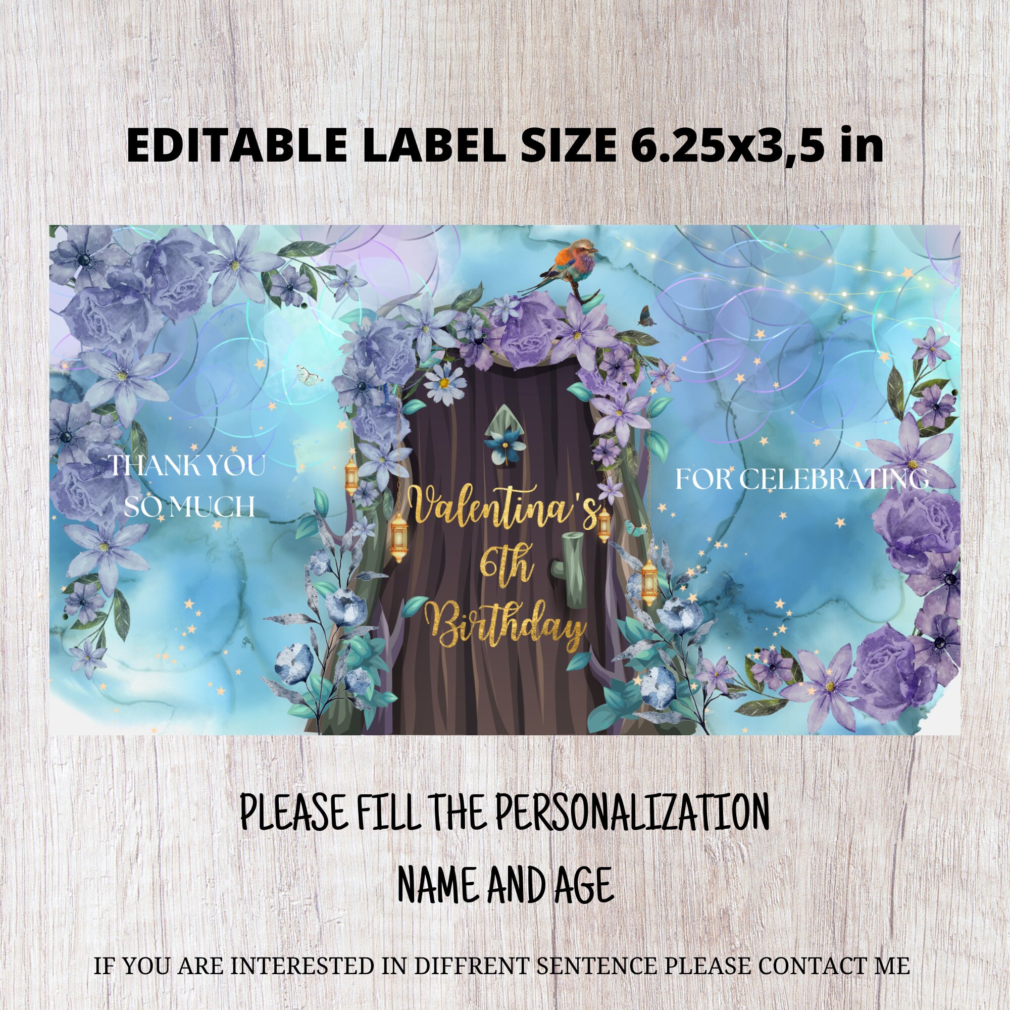 Editable Label for Snack Box Size 6.25x3.5 in Enchanted Garden Label ...