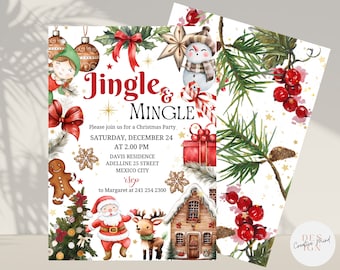 Uitnodiging voor kerstfeest, Jingle en Mingle uitnodiging, kerstfeest uitnodigt, Instant Download sjabloon vrienden kerstfeest