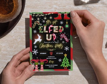 Elfed Up kerstfeest uitnodiging, kerst grappige kinderen uitnodigen, Instant Download sjabloon, bewerkbare sjabloon, Elfed Up Kidsmas uitnodigen