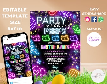 Easter egg Hunt Invitation Editable Easter invite Party with my Peeps Easter Party Invitation  Digital Template Printable Invitation