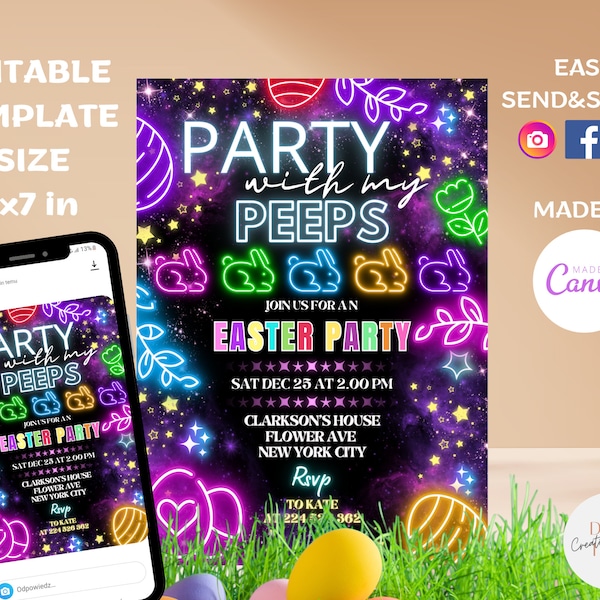 Easter egg Hunt Invitation Editable Easter invite Party with my Peeps Easter Party Invitation  Digital Template Printable Invitation
