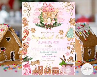 Weihnachten Lebkuchen-Haus Einladung Dekorieren Party Einladung Weihnachtsfeier einladen Festive Season Cookies Printable Instant Download