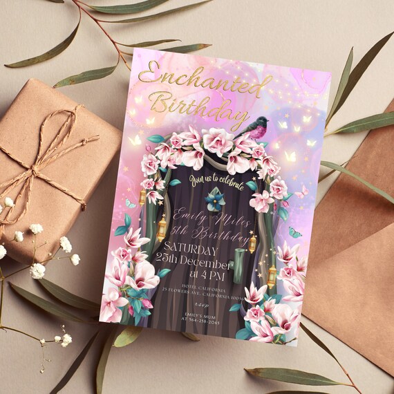Enchanted Garden Birthday Invitation Fairy Garden Invite Magical Birthday Party Floral Door Invitation Fantasy Birthday Party Editable